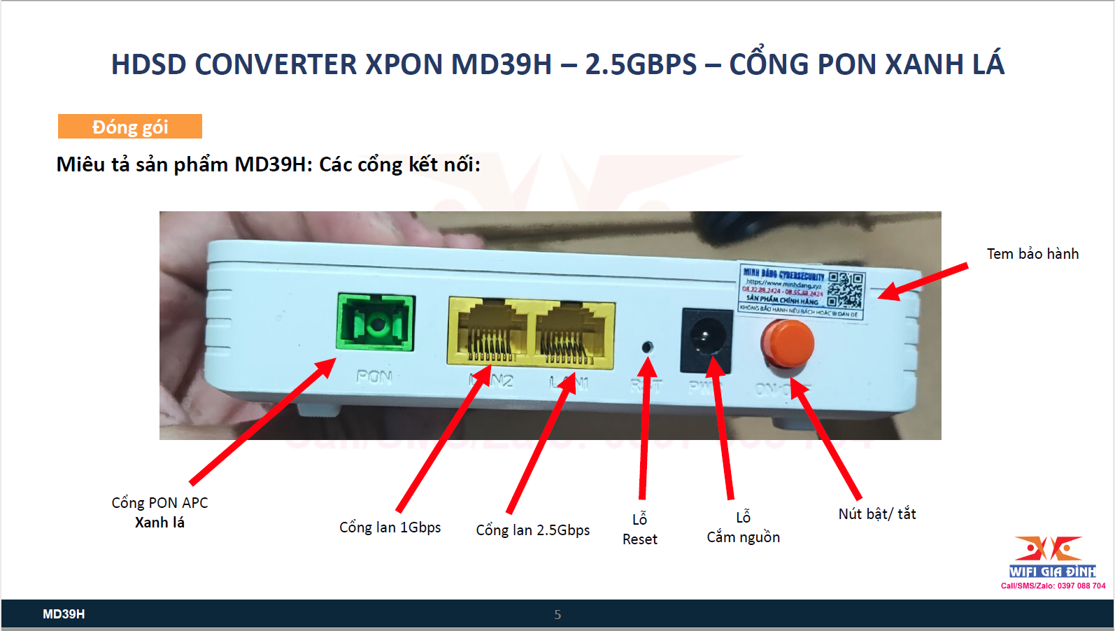 [BH 12T] Bộ chuyển ONU MD39H - CỔNG 2.5GBPS - HÀNG NEW