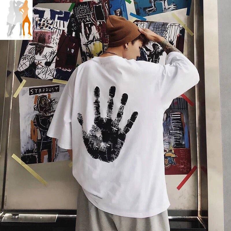 Áo thun nam nữ tay lỡ form rộng in hình cá tính ( SỐ 5 - Màu đen )