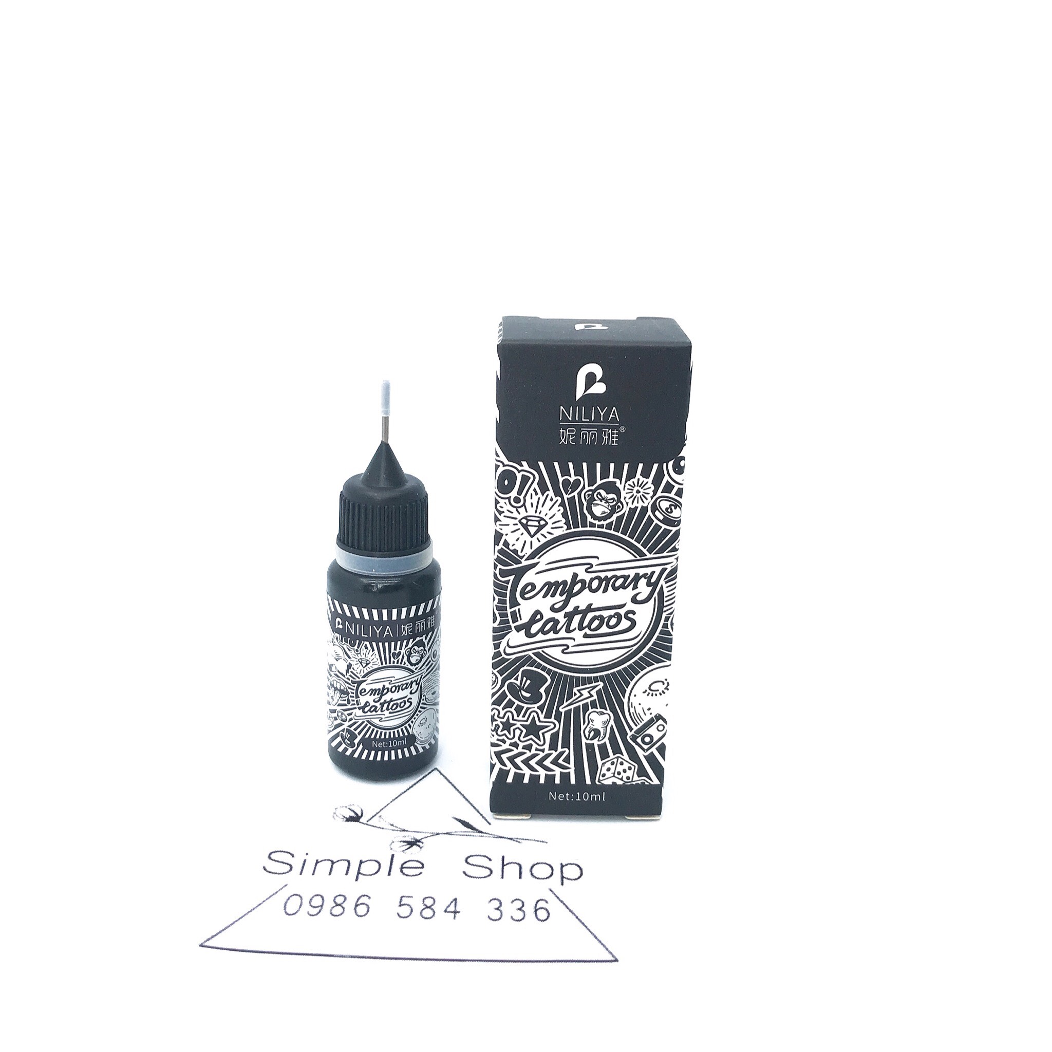 Mực xăm tạm thời 7-15 ngày [ Tặng 3 Khuôn + Sticker ][Màu Xanh Đen]