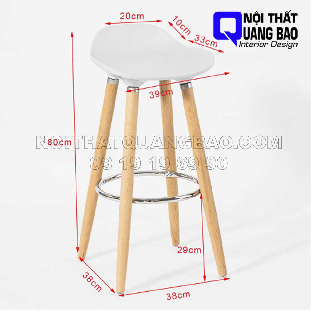 Ghế bar lưng nhựa abs cao cấp chân gỗ beech cố định