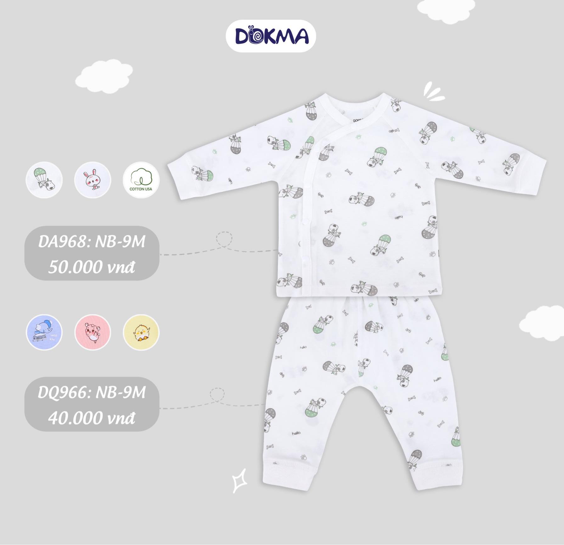 Bộ sơ sinh cài lệch Dokma (0 - 9 tháng)