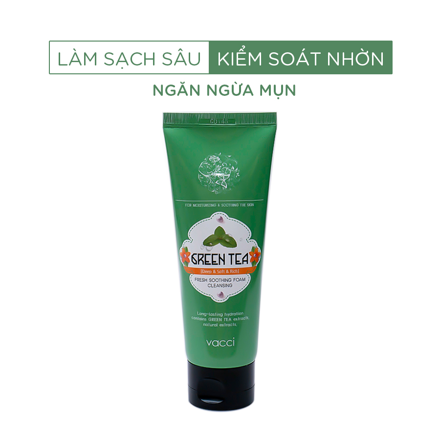 Sữa rửa mặt cho da dầu, mụn, nhạy cảm Trà Xanh Vacci