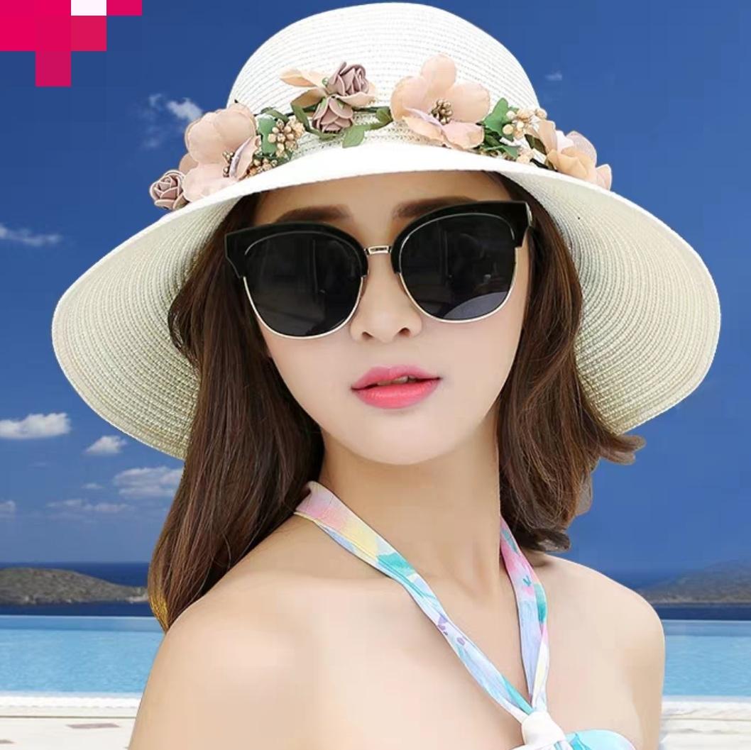 Nón rộng vành đẹp mũ cói đi biển chống nắng thời trang phối hoa