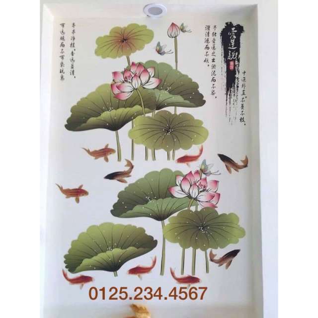 Decal dán tường Cửu Ngư ( Cá và hoa sen 01)