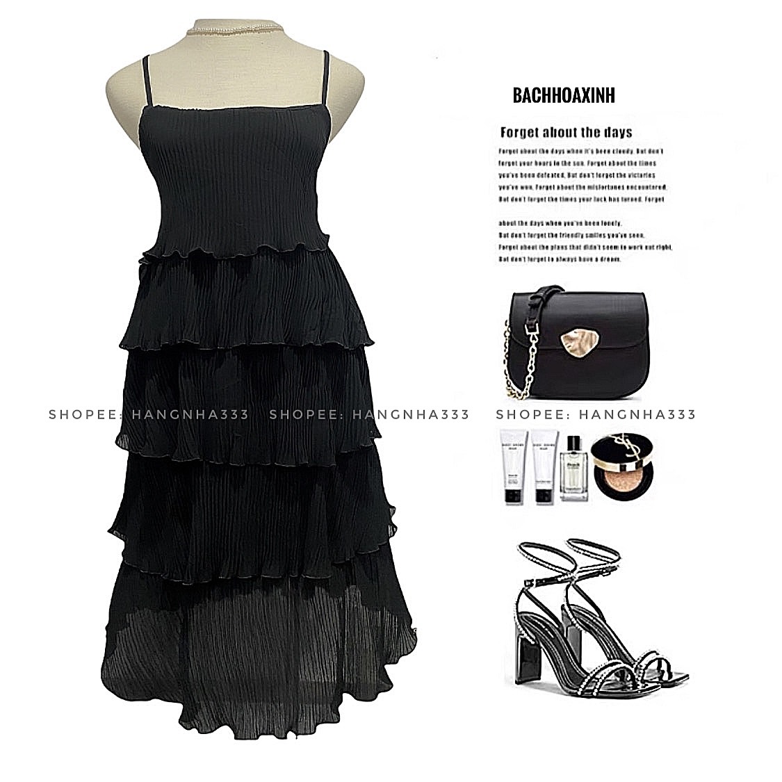 Đầm 2 dây dập ly xếp tầng basic Ulzzang trendy
