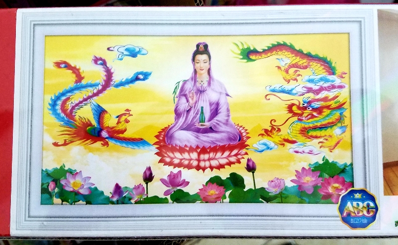 Tranh đính đá Quan âm bồ tát long phụng đẹp vạn người mê kích thước lớn 120x70 cm