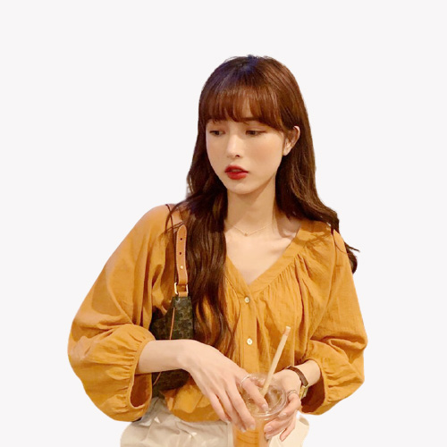 Áo Kiểu Nữ Tay Dài Phồng Cổ V Thời Trang Mới   Av118