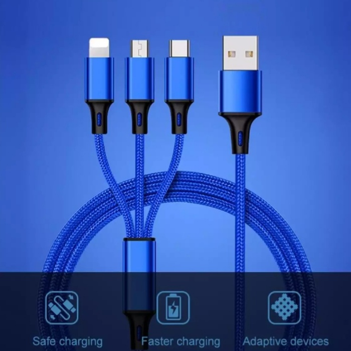 [HCM]Dây Cáp Dù 3 Đầu Sạc Đa Năng Lightning - Micro USB - Type C