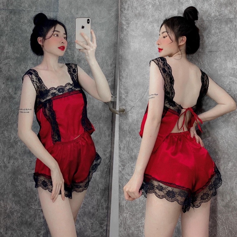 Đồ ngủ sexy phối ren,Đồ ngủ sexy phi lụa cột dây (ảnh +video thật)