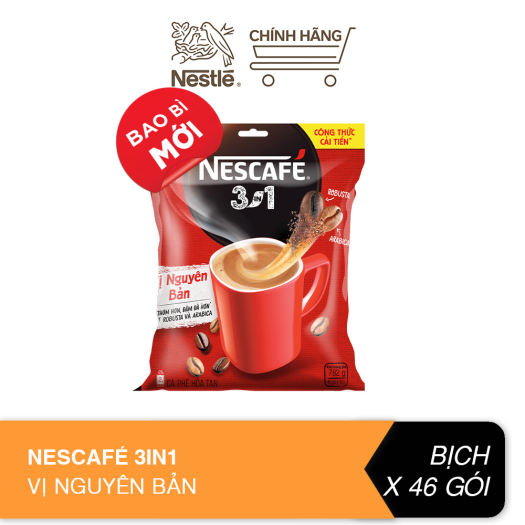 Cà phê rang xay hòa tan Nescafé 3in1 đậm vị cà phê (Bịch 46 gói x 17g)