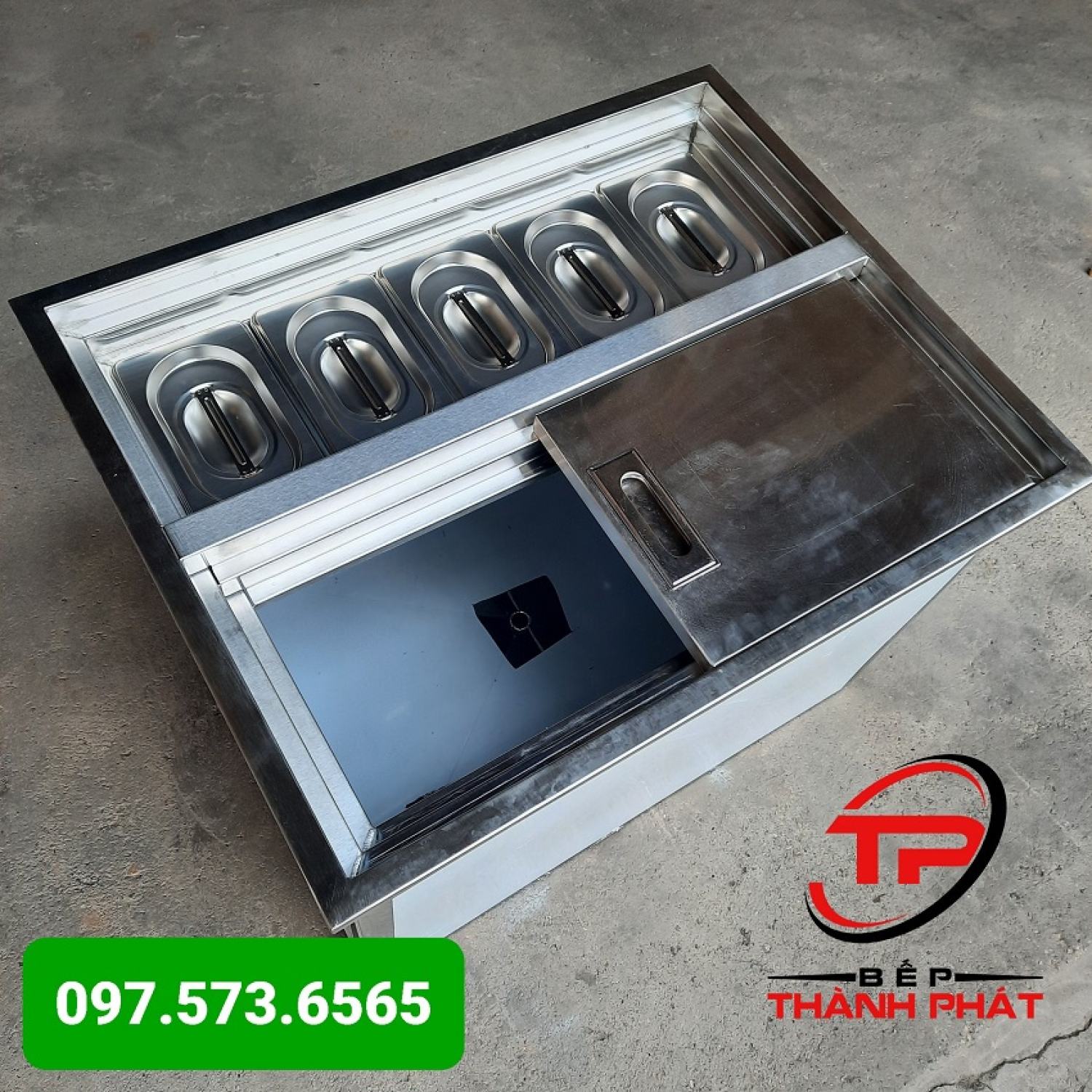 Thùng đá inox 5 khay topping