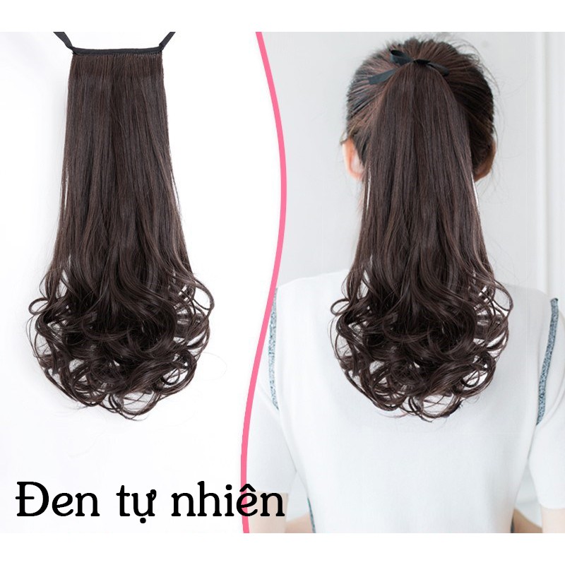 [HCM]Tóc Cột Đuôi Xoăn Sóng Dài Cao Cấp Màu Đen Tự Nhiên