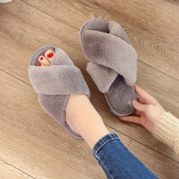[HCM]Dép lông mang trong nhà hình chéo êm chân unisex