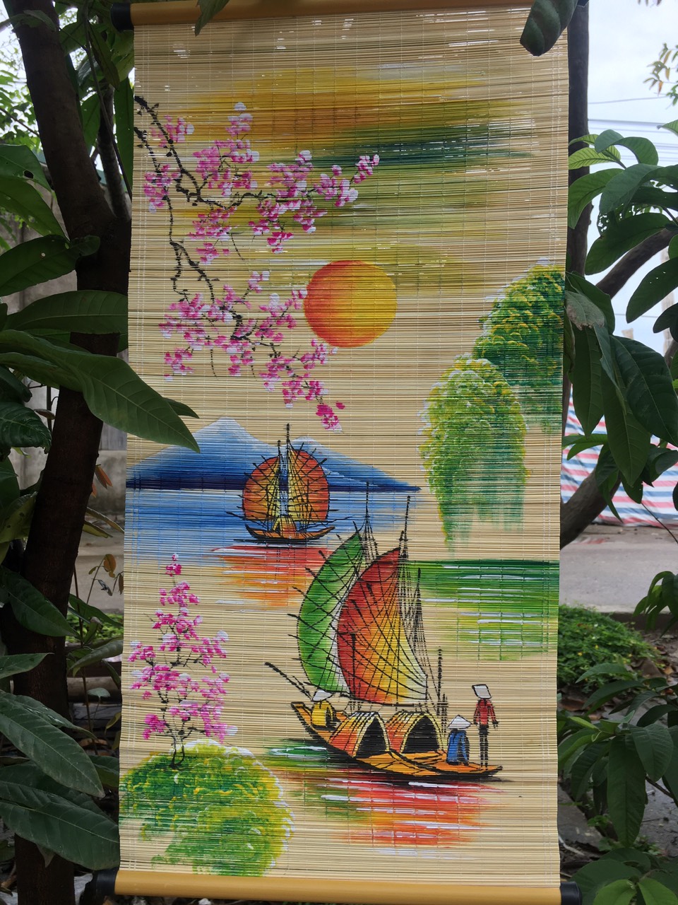 Mành tre vẽ trang trí, decor