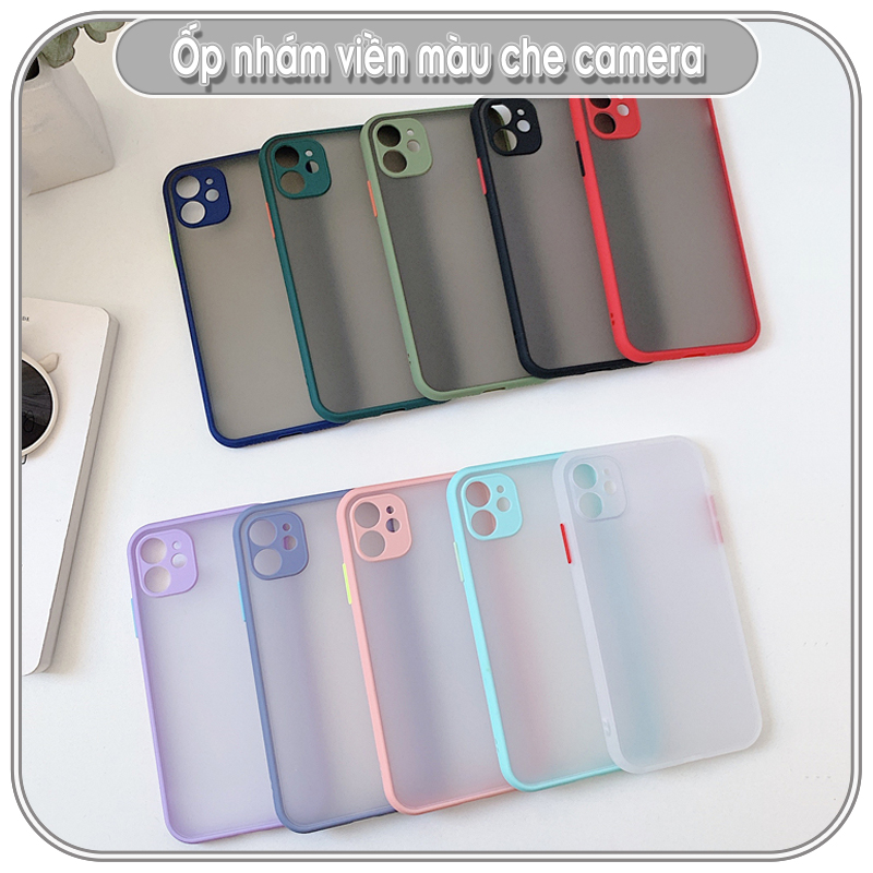 Ốp lưng cho iPhone 8 Plus / X - Xs / XR / Xs Max / 11 / 11 Pro / 11 trong nhám viền màu che camera