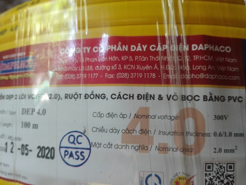 20M Dây Điện Đôi Dẹp 2 Lớp Vỏ Daphaco 4.0