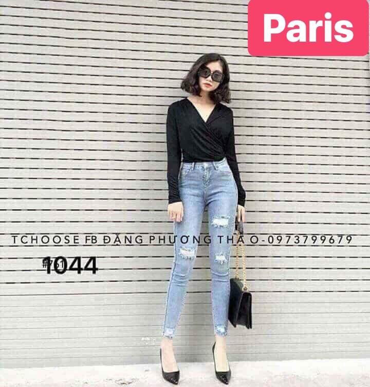QUẦN JEAN NỮ CHẤT BÒ XANH RÁCH CẠP CAO NÂNG MÔNG TREND MỚI PR-1044 CAO CẤP - PARIS FASHION