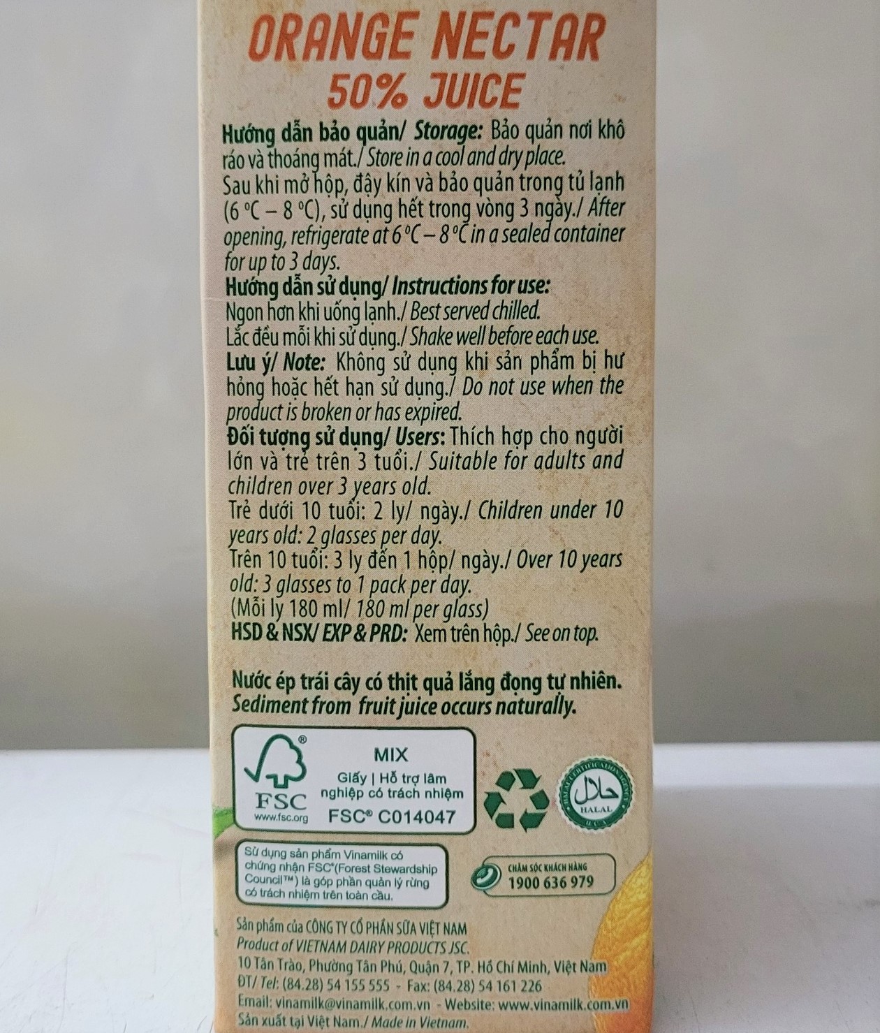 [Hộp 1 Lít] NƯỚC CAM ÉP VFRESH [VN] VINAMILK Orange Nectar Juice (halal)