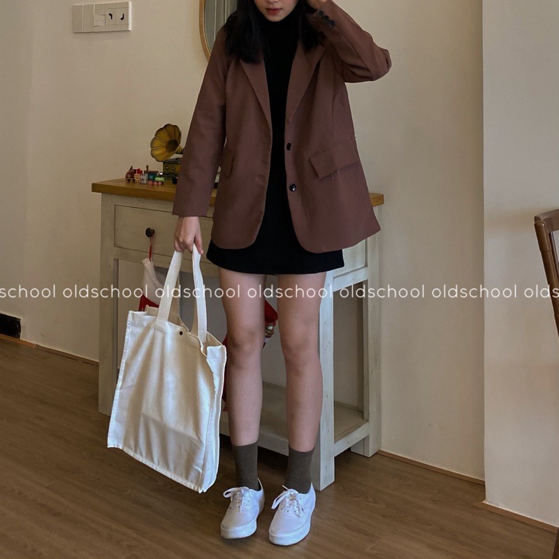 (Oldschoolcloth)ÁO BLAZER NÂU ĐẤT 2 LỚP (ảnh thật/sẵn)