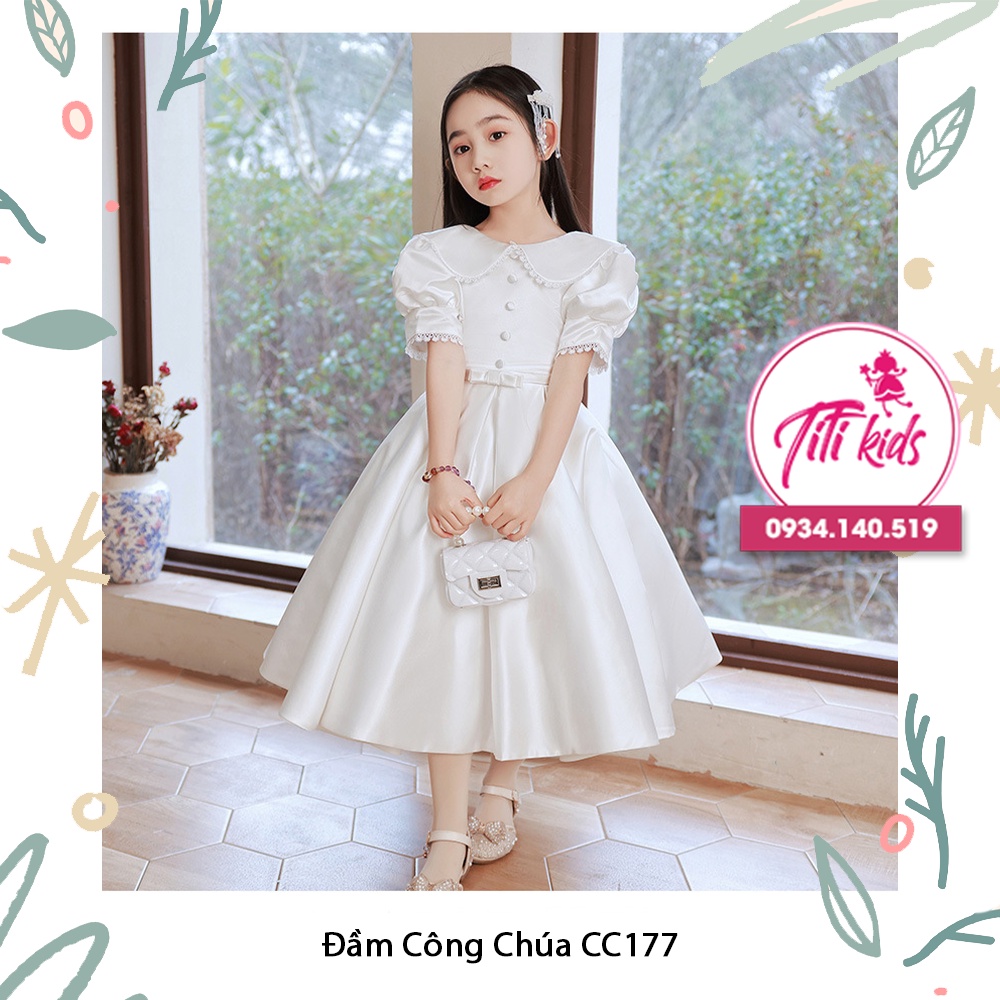 Váy Đầm Công Chúa Bé Gái Trắng Phi Tiểu Thư Cao Cấp CC177