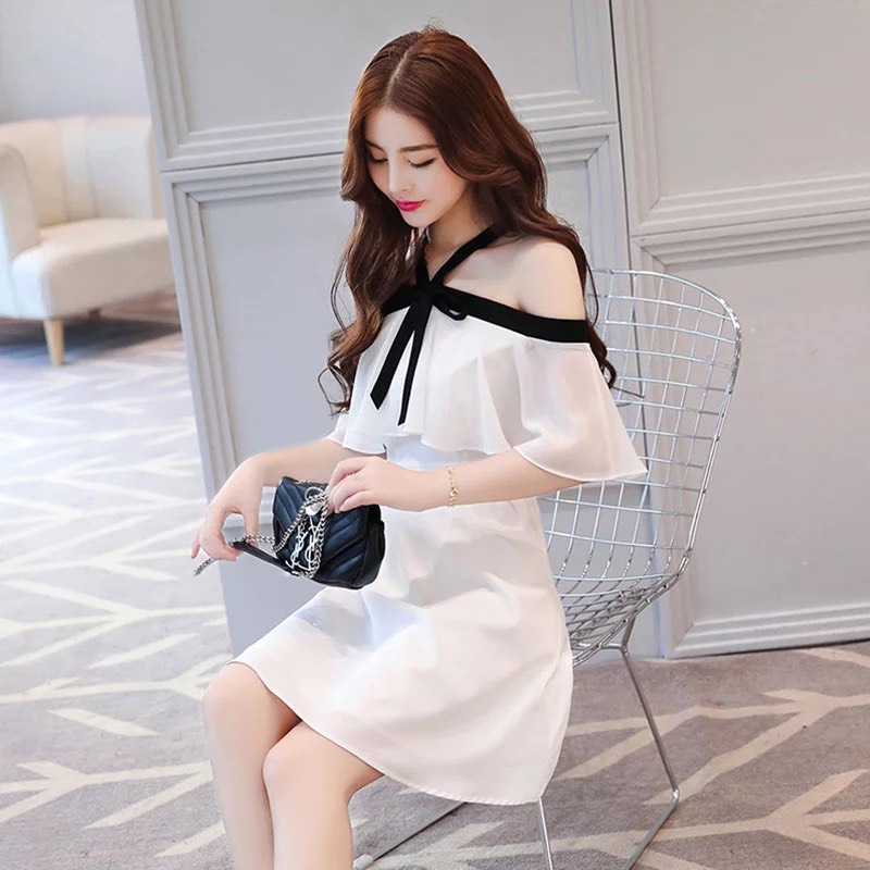 [HCM]Đầm Nữ Xòe Trễ Vai DH018 - Trắng