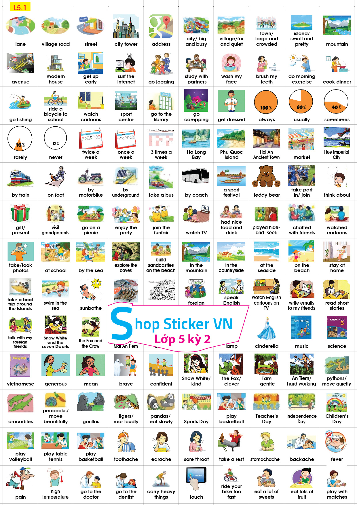 Sticker từ vựng tiếng anh đủ các khối lớp - BGD - Global
