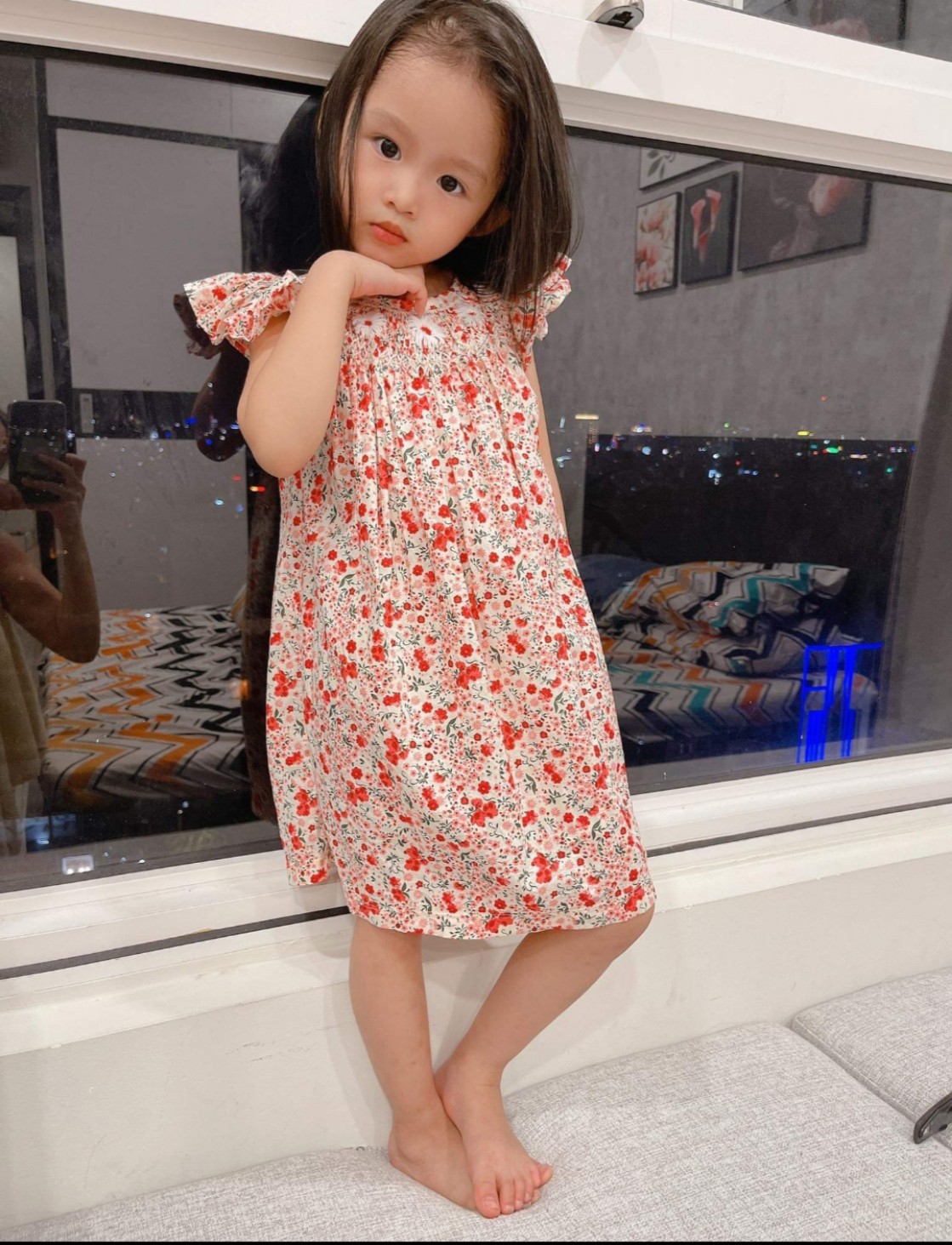 ĐẦM SMOCK ĐỎ HOA NHÍ