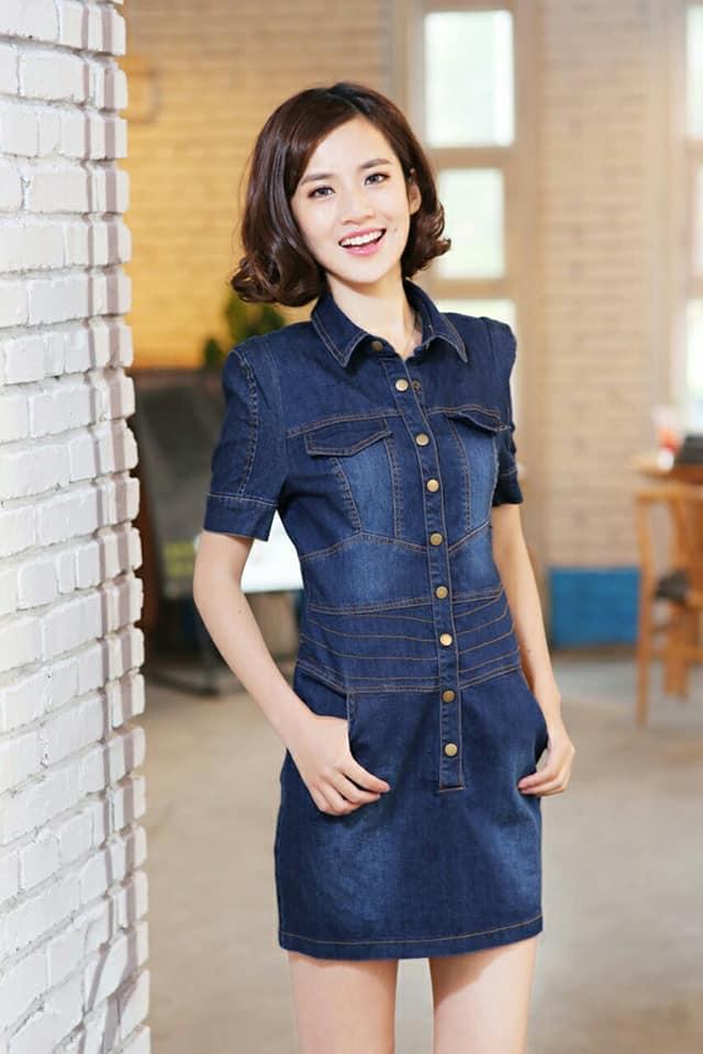 đầm jean phối nút cao cấp