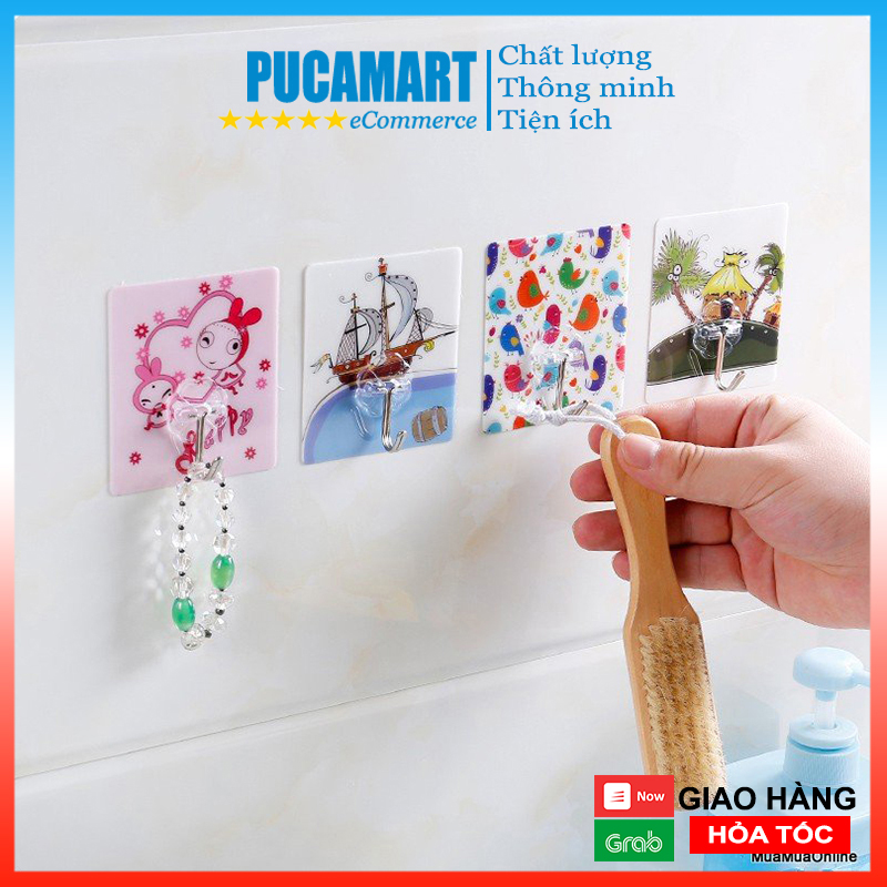 Set 10 móc dán tường họa tiết 3d, móc treo đồ chịu lực dán tường, không cần khoan, đục - pucamart