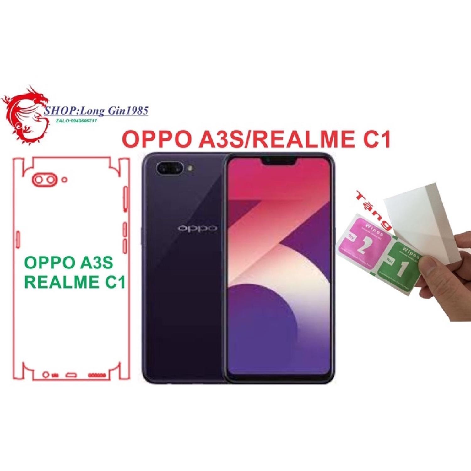 Oppo A3S,Realme C1 miếng dán Ppf mặt sau chống va đập tốt