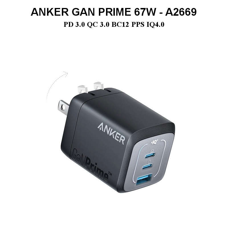 Củ sạc nhanh Anker 735 Prime 67W GaN (3 Cổng) - A2669 sạc nhanh điện thoại, laptop