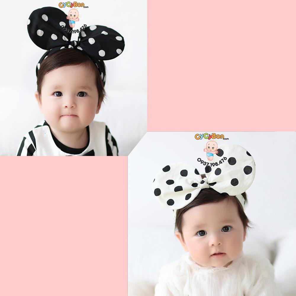 Băng Đô Thun Cho Bé Tai Chuột Mickey Chấm Bi