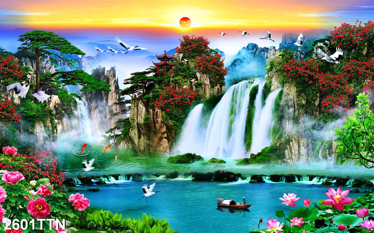 TRANH DÁN TƯỜNG 3D SƠN THỦY HỮU TÌNH, TRANH PHONG CẢNH THIÊN NHIÊN NÚI NON THƠ MỘNG, TRANH THÁC NƯỚC ĐẸP YAN