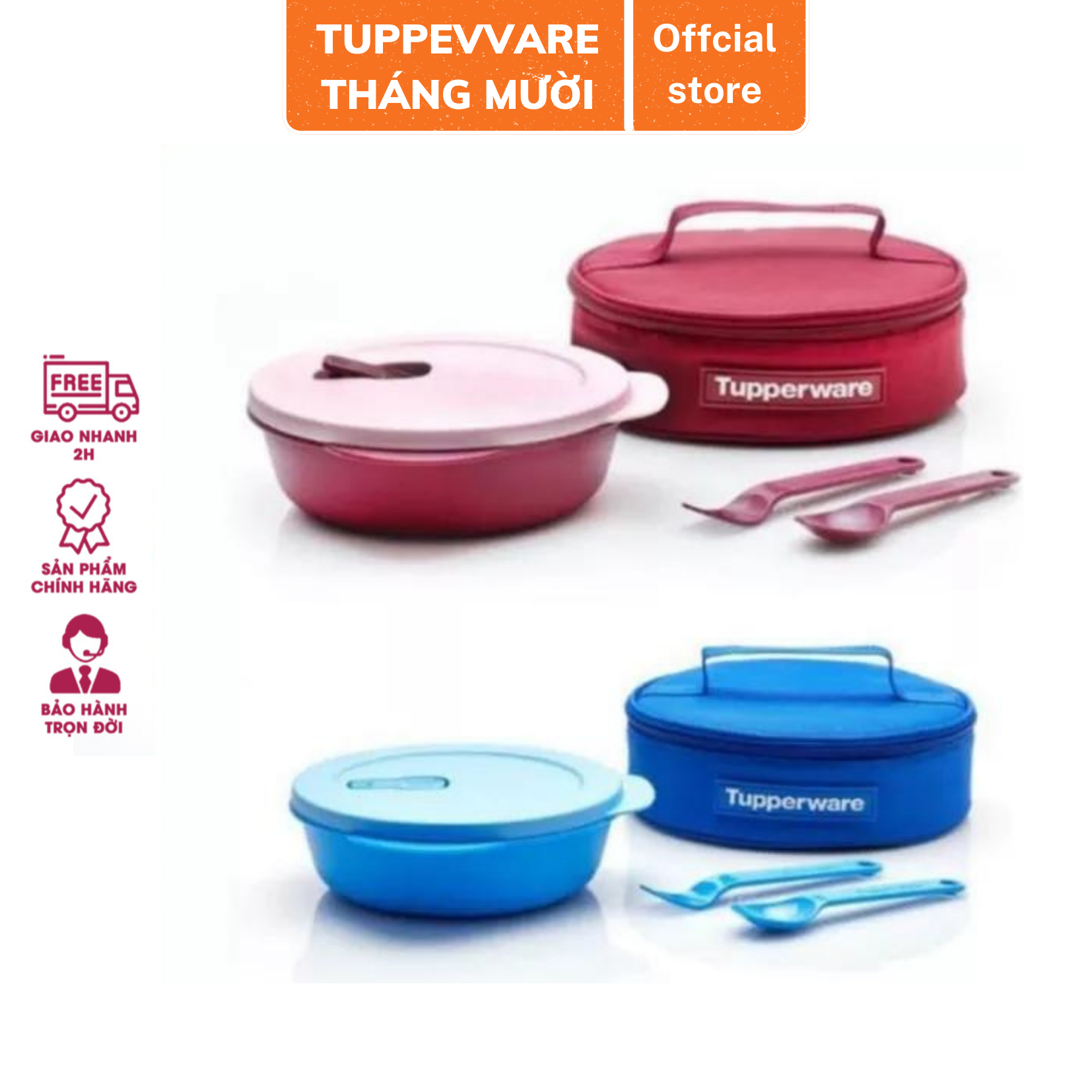 Bộ Hộp Cơm Chia Ngăn Tupperware Crystalwave Lunch Set (gồm túi xách, hộp cơm, muỗng nĩa)