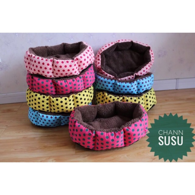 Ổ NHÀ NỆM ĐỆM CHO CHÓ MÈO - Ổ nệm tròn chấm bi dành cho thú cưng (hàng sẵn) - Channsusu Pet Shop