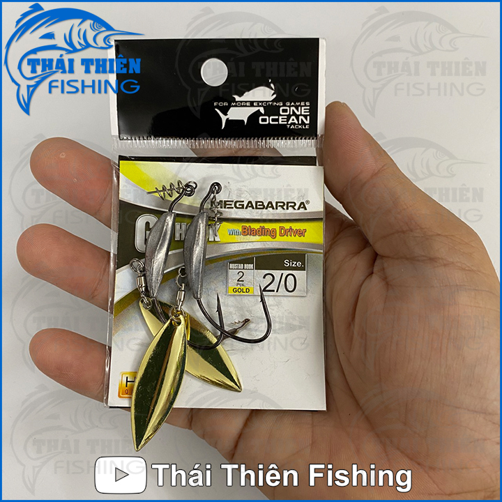 Combo 2 lưỡi móc mồi mềm megabarra có thìa chì lưỡi mustad chuyên dùng câu lure cá lóc chẽm tráp mú