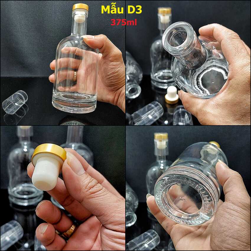 Glass bottle 375ML – CYLINDER shape VOD-KA design – Tin covered rubber cap with shrink film wrapping - 1 bottle (D3 pattern)