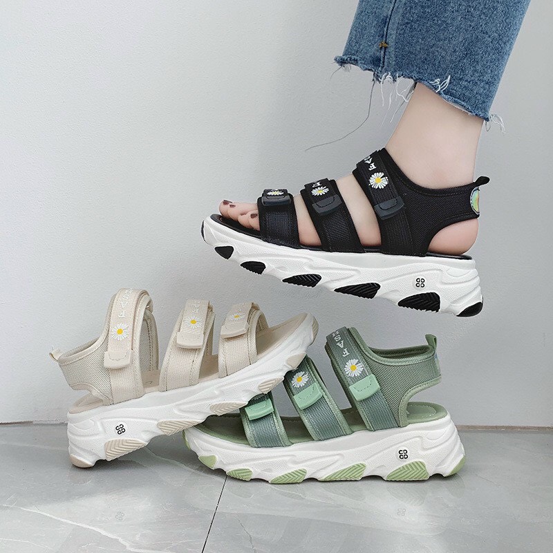 Dép sandal nữ quai dán 3 nấc điểm hoa cúc