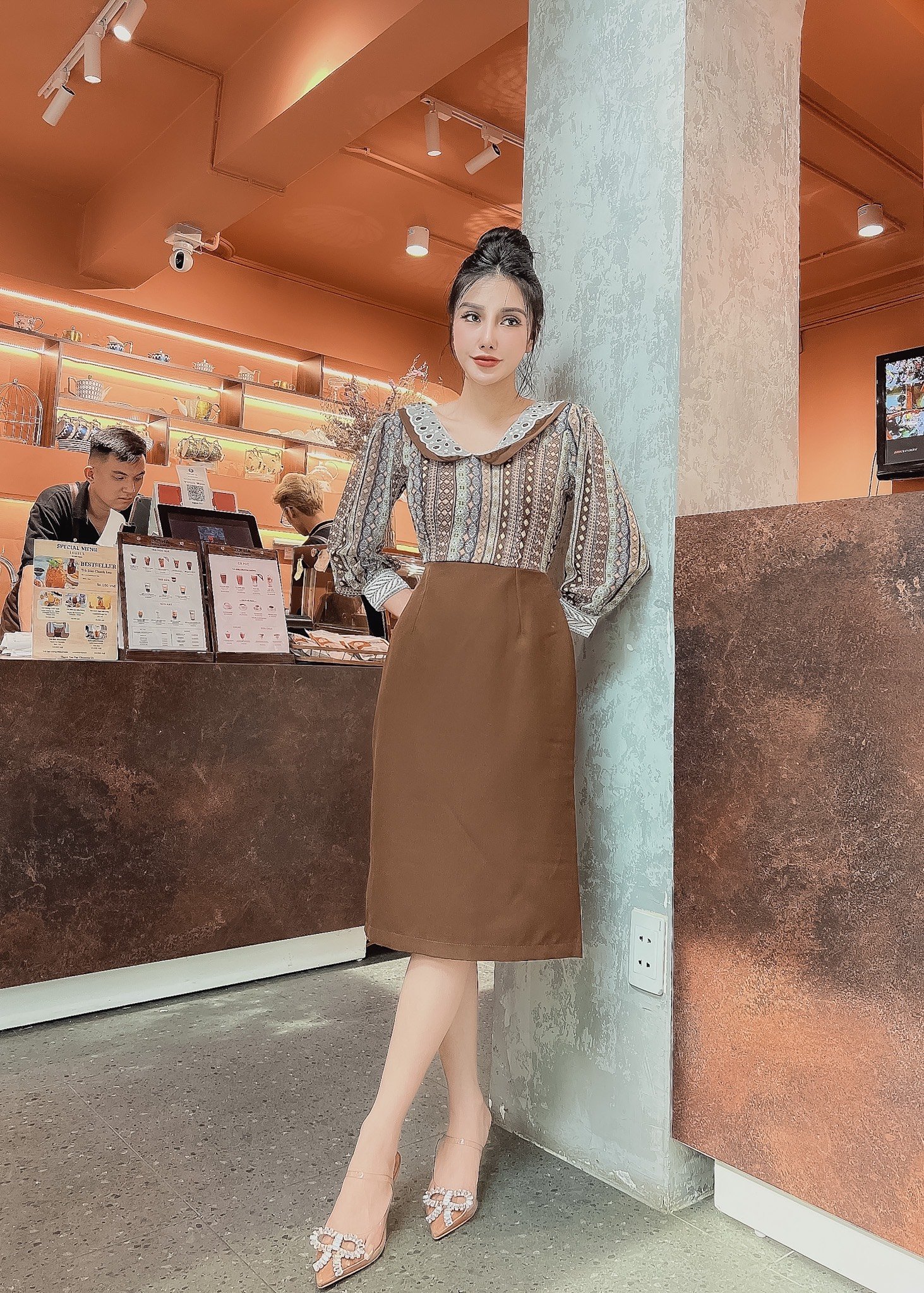 [4.4 Hoàn tiền 15%]ĐẦM CS NÂU PHỐI VOAN SỌC– M010