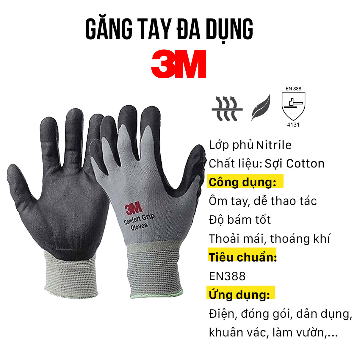 Găng tay đa dụng 3M màu xám size M