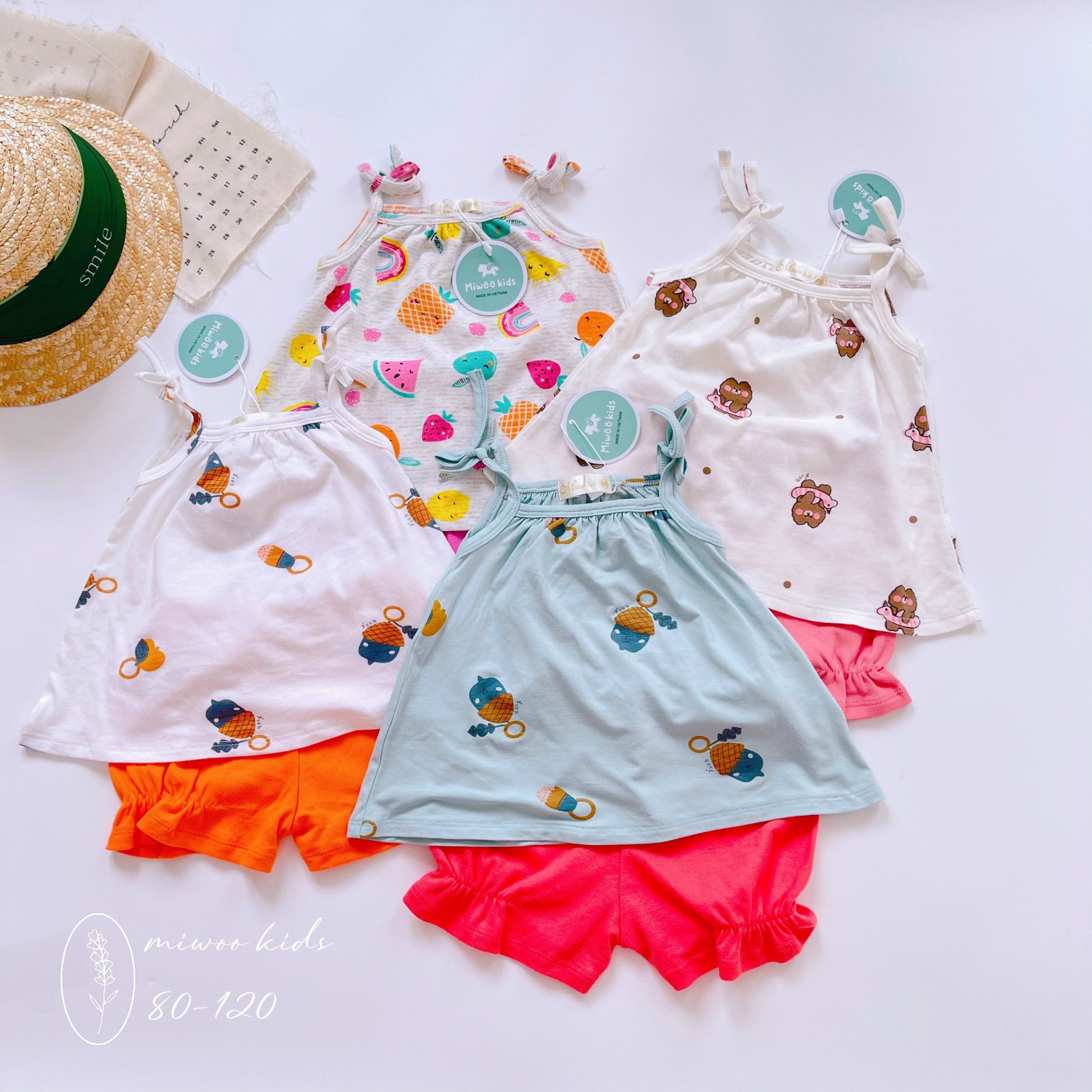 Đồ bộ 2 dây mặc nhà cho bé gái chất thun bozip mềm mịn