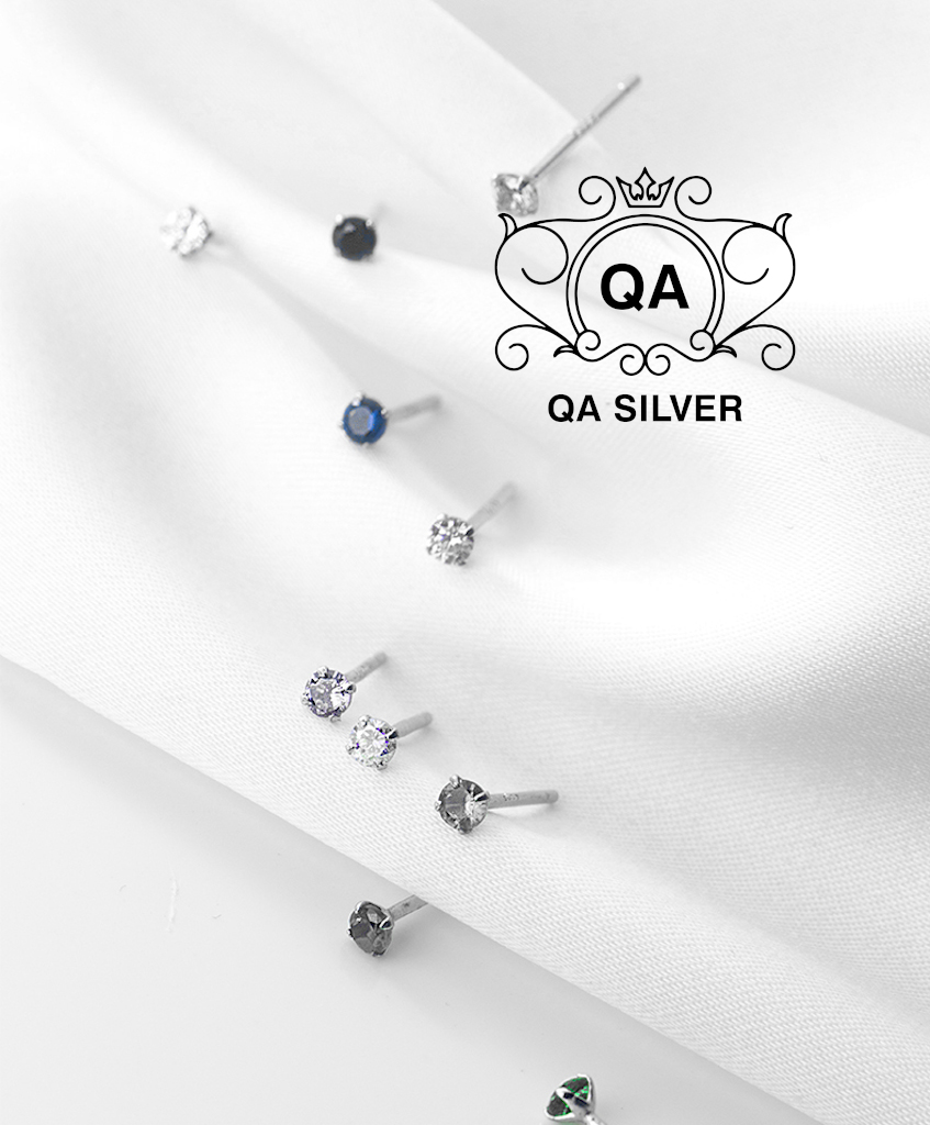Bông tai bạc 925 nụ đá nhỏ nam nữ 4 chấu khuyên mini trắng đen xanh S925 MINIMAL QA SILVER Earrings EA200603