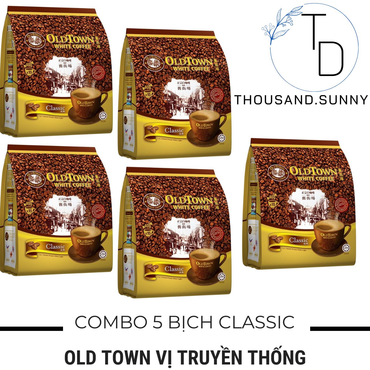 (DATE 2024) COMBO 05 BỊCH Cà Phê OLD TOWN White Coffe Classic Malaysia