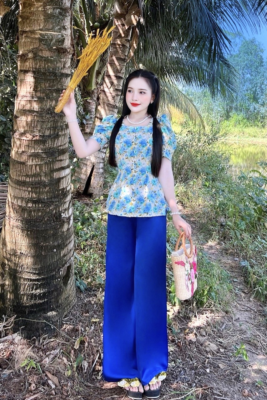 SÉT BỘ BÀ BA CỔ VUÔNG HOA NÚT NGỌC SIÊU XINH