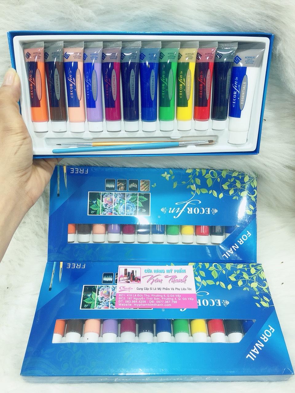 Set 12 bột màu vẽ Ecorfin tặng cọ bản và cọ siêu nét