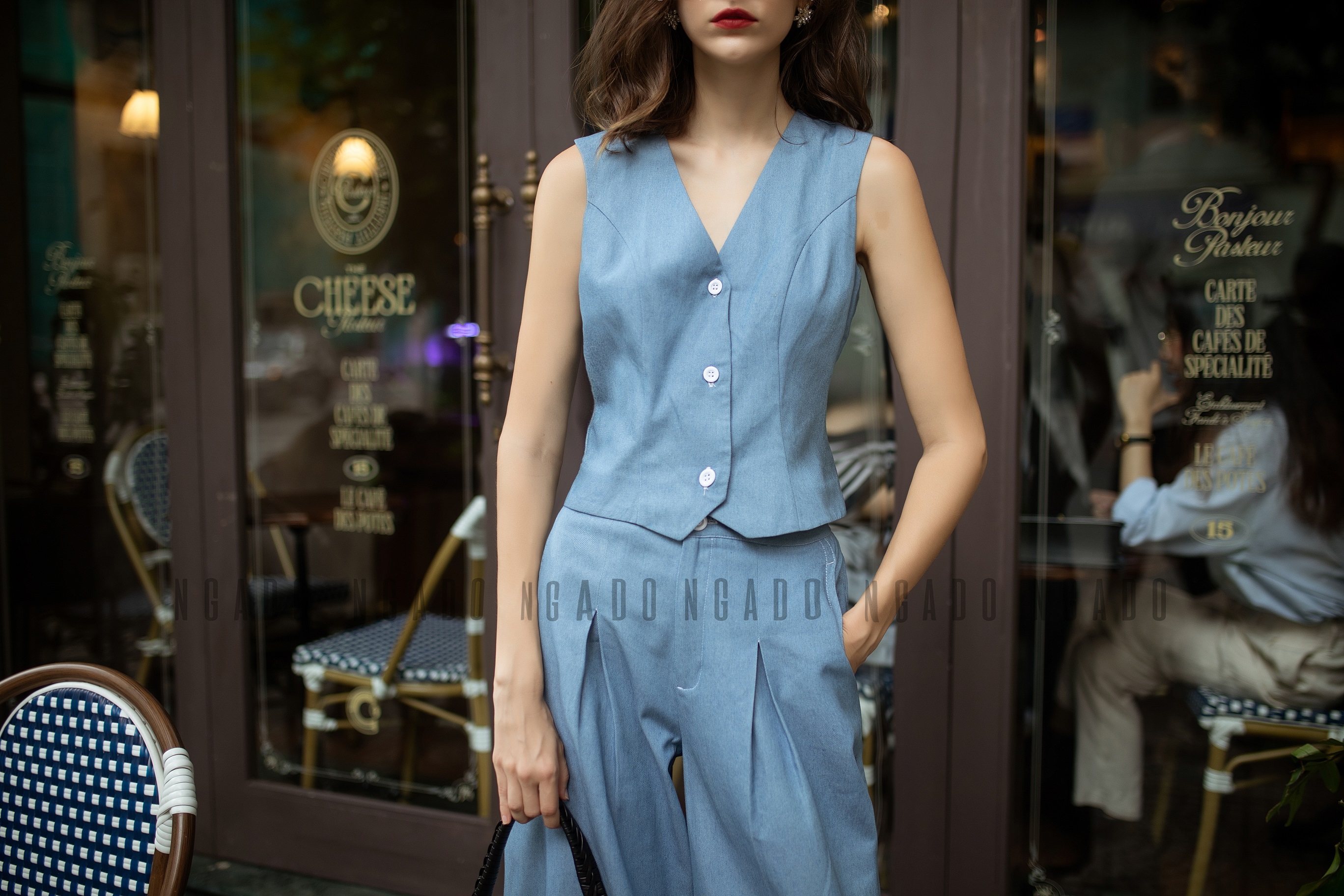 [30.10 - Nhập FALAZLIVE02 giảm 200K] Set áo quần jean xanh NGADO , set đồ nữ , Set áo quần thiết kế , Áo kiểu nữ kèm quần dài
