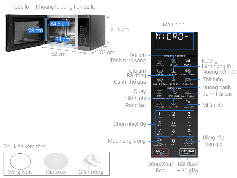 [Trả góp 0%]Lò vi sóng Sharp R-C932XVN-BST 32 lít