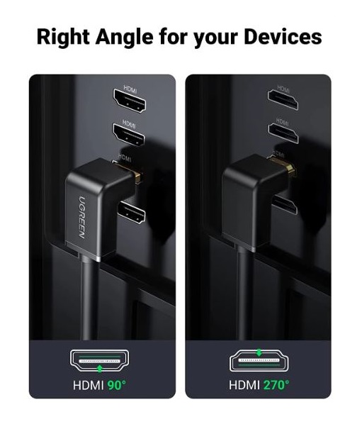 Cáp HDMI 1m bẻ góc xuống 90 độ Ugreen 10172, Hàng chính hãng - ZAMACO AUDIO