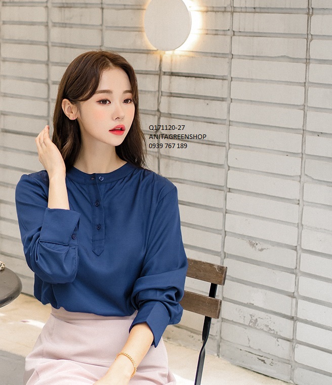 Q171120 áo sơ mi nữ cổ trụ