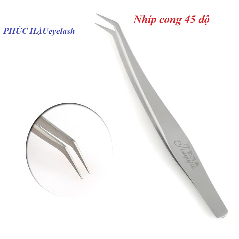 Nhíp cong 45 độ, nhíp cong bao da nối mi volume